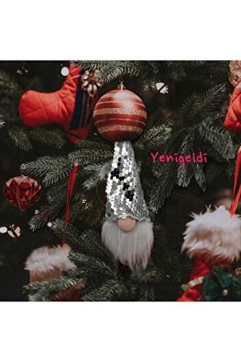 Yenigeldi 16 cm Gnome Sequined White New Year's Lucky Dwarf - T81