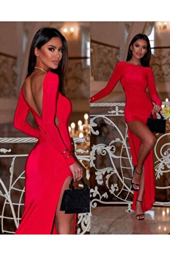 hipnoz butik Women's Back Low-Cut Long Dress