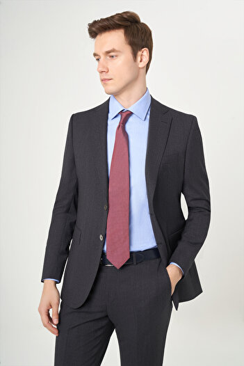 Bisse Erkek Modern Fit Mono Yaka 2 Düğme Çift Yırtmaçlı Takım Elbise SIYAH