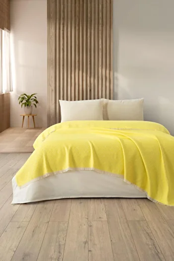 Denizli Concept Yellow Double Diamonds Pike - 100% Cotton - Multi-Purpose Geometric Patterned Bedspread