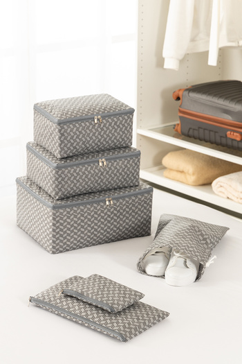 REKHOME 6-Piece Herringbone Patterned Suitcase Organizer Suitcase Organizer Set Travel Holder