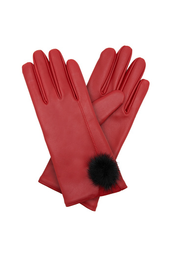 Desa Red Women's Fur Detailed Leather Gloves