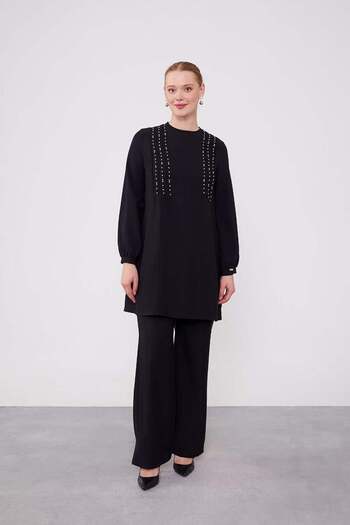 Levidor Black Beaded Tunic Suit