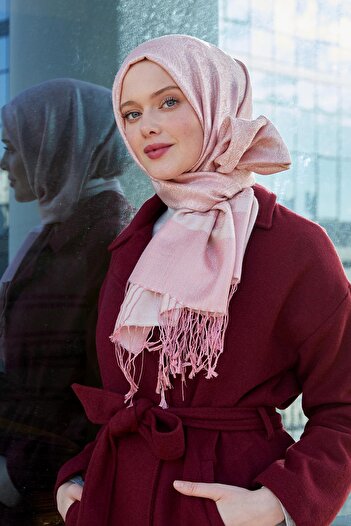 Levidor Ethnic Cashmere Silk Shawl with Pink Tassels
