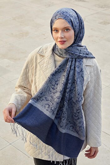 Levidor Ethnic Cashmere Silk Shawl with Silver Tassels