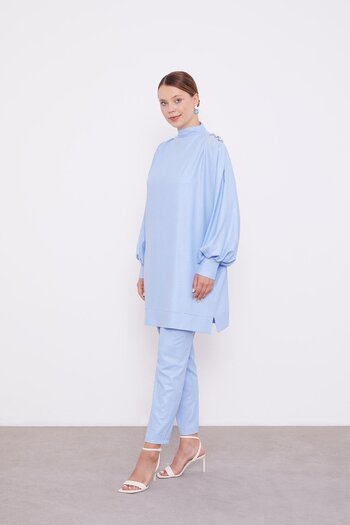Levidor Baby Blue Stone Epaulet Detailed Trousers Suit