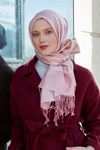 Levidor Ethnic Cashmere Silk Shawl with Pink Tassels