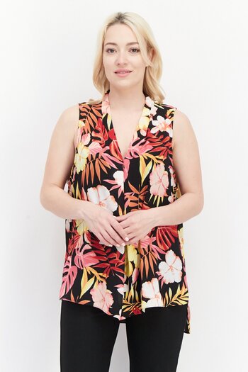 Cooper & Ella Women V Neck Sleeveless Floral Print Top, Black Combo