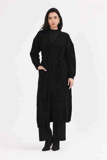 Uludağ Triko Women's Black Embossed Kimono