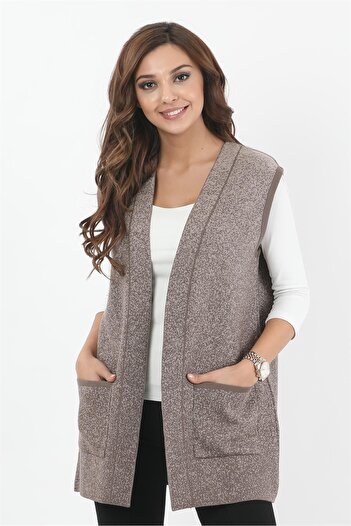 Uludağ Triko Women's Mink Pocket Sleeveless Knitted Knitted Vest
