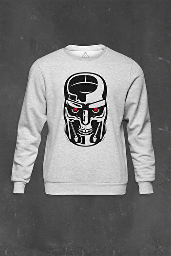 so cool Світшот Gri Terminator Genesys Robot Skull Face Machine Baskılı Unisex Sweat