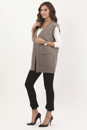 Uludağ Triko Women's Mink Pocket Sleeveless Knitted Knitted Vest