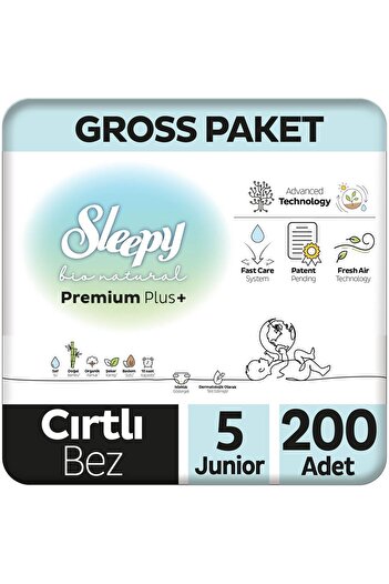 Sleepy Bio Natural Premium Plus Gross Paket Bebek Bezi 5 Numara Junior 200 Adet