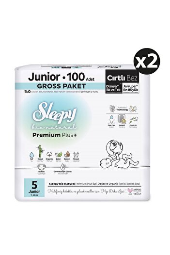 Sleepy Bio Natural Premium Plus Gross Paket Bebek Bezi 5 Numara Junior 200 Adet