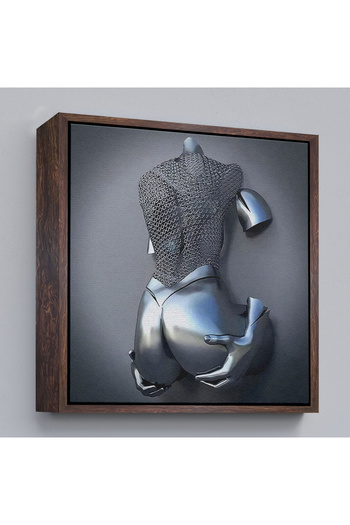 indispensablely Framed 3D Effect Silver Human Canvas Painting, Grey and Silver Wall Decor, Love Art-5347