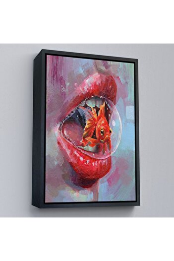 indispensablely Framed Orange Goldfish in Red Lipstick Lip Balloon Wall Painting-6293
