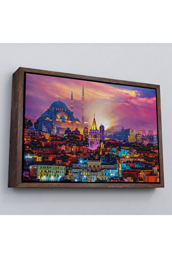 indispensablely Framed Galata Tower Sultan Ahmet Mosque and City Landscape Painting-6514