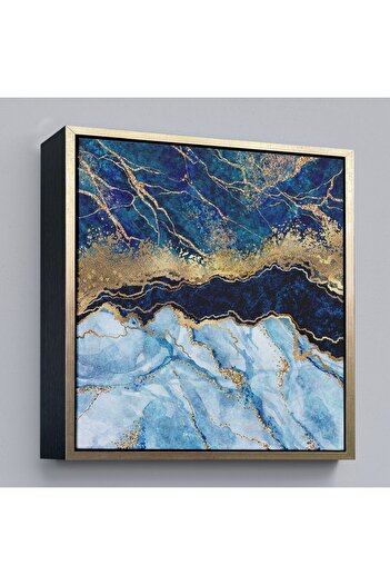 indispensablely Perfect Harmony of Framed Blue and Gold Marble Look Modern Canvas Painting-5072