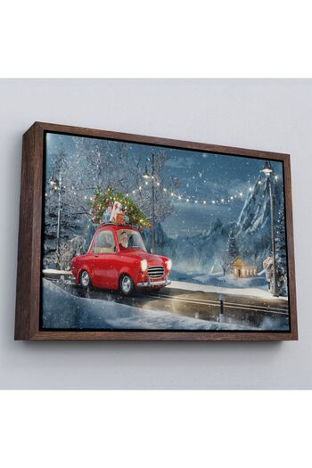 indispensablely Framed Santa Claus and Little Red Retro Carriage Canvas Wall Painting-3752