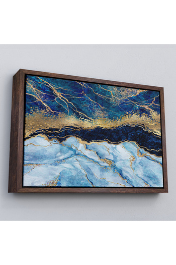 indispensablely Framed Blue and Gold's Awesome Harmony Marble Look Modern Canvas Painting-5061