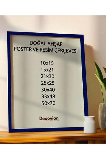 DecovianHomeDesign Doğal Ahşap Çerçeve Lacivert- Resim Çerçevesi | Poster Çerçevesi | Puzzle Çerçevesi (POSTERSİZ)