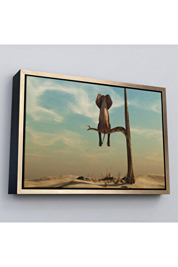 indispensablely Elephant Sitting on a Tree Branch with Frame Decorative Canvas Painting-1171