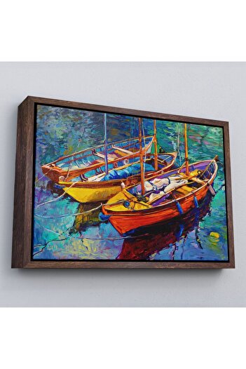 indispensablely Framed Sunset Over The Ocean Boat And Sea Canvas Wall Painting-1194
