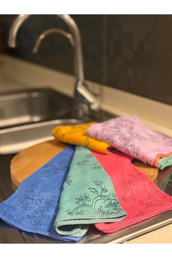 Single (3 Pieces) Microfiber Floral Pattern Kitchen Cleaning Cloth 30*30 Stain Resistant No Odor