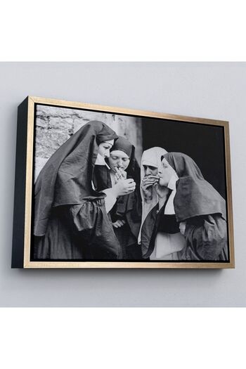 indispensablely Framed the Nuns Who Drink Vintage Photo Painting, Black and White Canvas Painting-5376