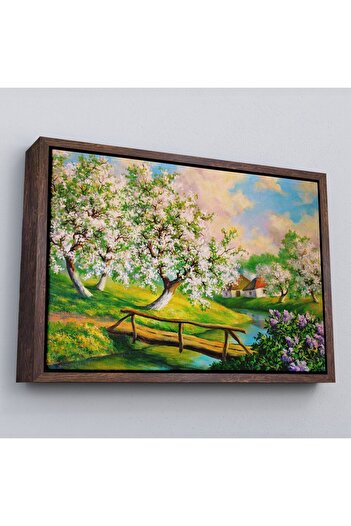 indispensablely Framed Village Flowing Stream Spring Landscape Wall Painting-1204