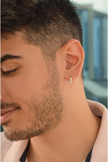 Sacce Scarves&Accessories Men's Stone Steel Hoop Earrings Gold