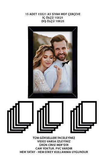 yhfoto 15 Pieces 15x21 Frame - A5 Frame Set MDF Frame - Black