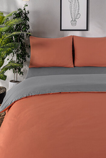 Evim % 100 Pamuklu Akfil Çift Taraflı Nevresim Takımı Çift Kişilik 200x220 Cm Antasit Kiremit