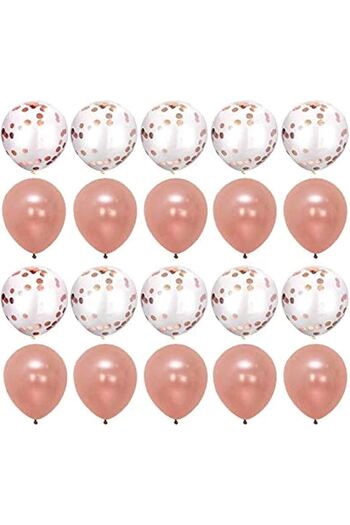 parti sürprizi Rose Gold Latex Balloon with Confetti 10 Pieces