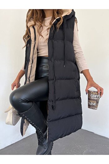 BLUSS Women's Double-Sided Long Hooded Sleeveless Puffer Vest