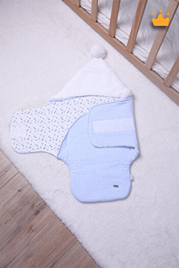 Babydola Babyhola 0-6 Ay 1.5 Tog Elyaf Dolgulu Sapkalı Kundak 70x35cm Bebek Uyku Tulumu Kundagı Mavi 12604