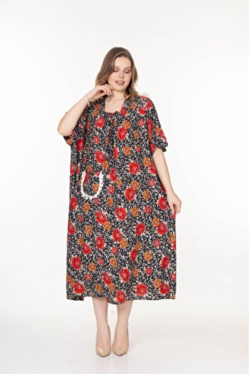 mervemoda Women's Mother Size Oversize Cut Summer Short Sleeve Dress