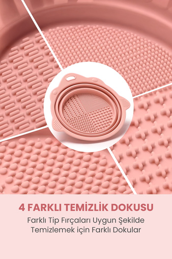 mei Silikon Makyaj Fırçası Temizleme Kabı Aparatı, Katlanabilir, Fırça ve Sünger Temizleme Matı