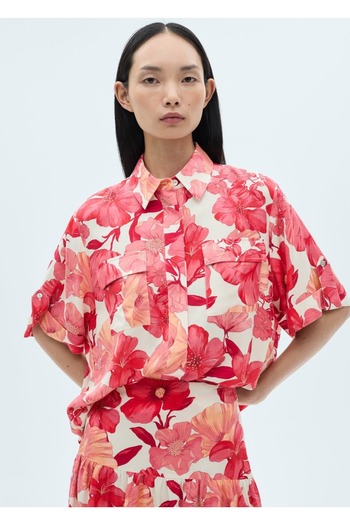 MANGO Woman Floral Print Pocket Shirt