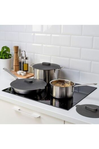 IKEA 3-Piece Pot Lid, Silicone Rubber Gray Color Practical Lids Round