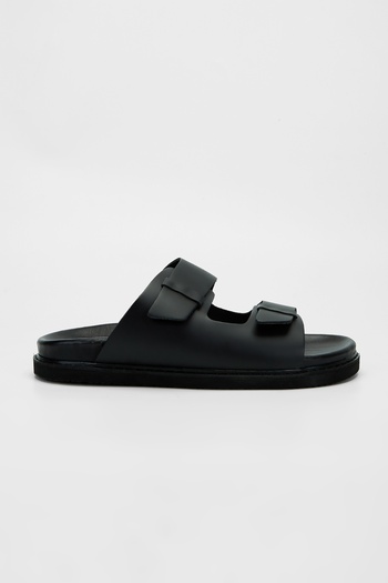 Valmenti Alerta Men's Black Genuine Leather Flat Slippers