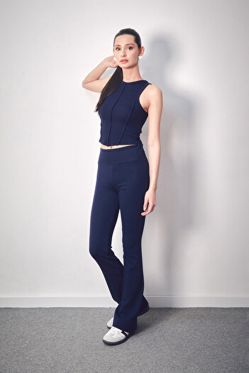 Fulla Moda High Waist Flare Pants with Elastic Waist
