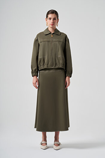 Nuss Short Jacket in Khaki - Zipper, Model 6027