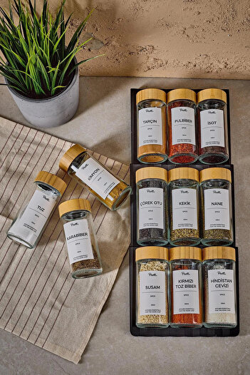 B.A.Y.NUVOLA Raul Bamboo 12-Piece Spice Rack with Wooden Lid 120 ml
