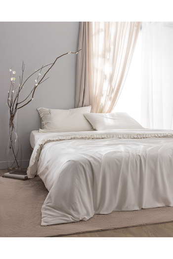 Madame Coco Perline Double 100% Cotton Ruffle Duvet Cover Set - Ecru/Beige