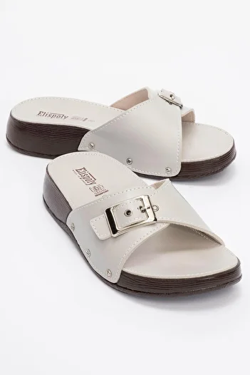 Ccway Beige Women's Slippers - Single Buckle and Belt