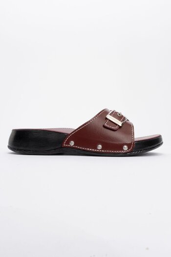 Ccway Single Buckle Belted Women's Slippers Bordo