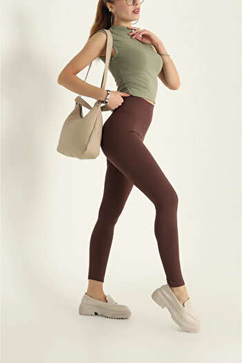 Bled Premium Fleece Inside, Ribbed, Ribbed, Gathering Interlock Χειμερινό πλεκτό κολάν καφέ