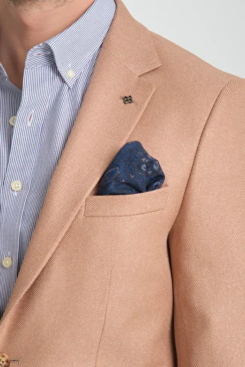 Frappoli Fevual Men's Beige Mono Collar Diagonal Patterned Slim Fit Sports Blazer Jacket