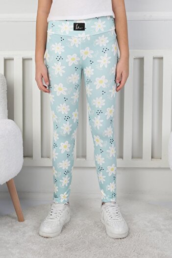 e-çocuk Girl's Ribbed Flower Printed Tights 8001B